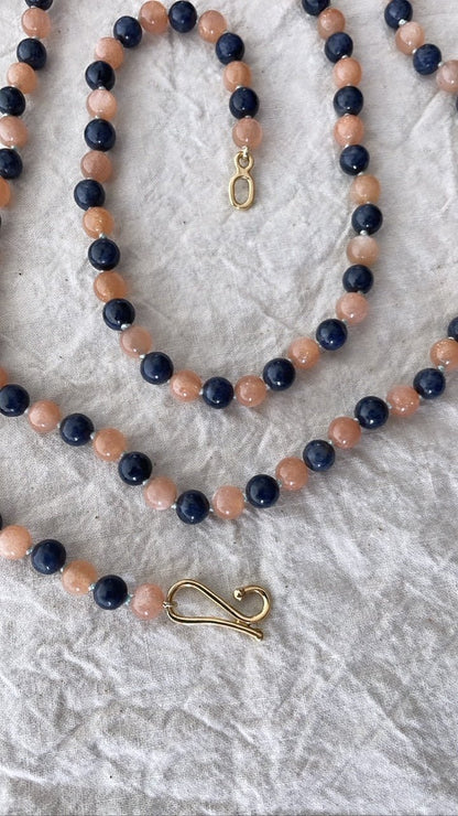 Peach Moonstone & Blue Sapphire Bead Necklace | Mikkel Brøgger - Bon Ton goods