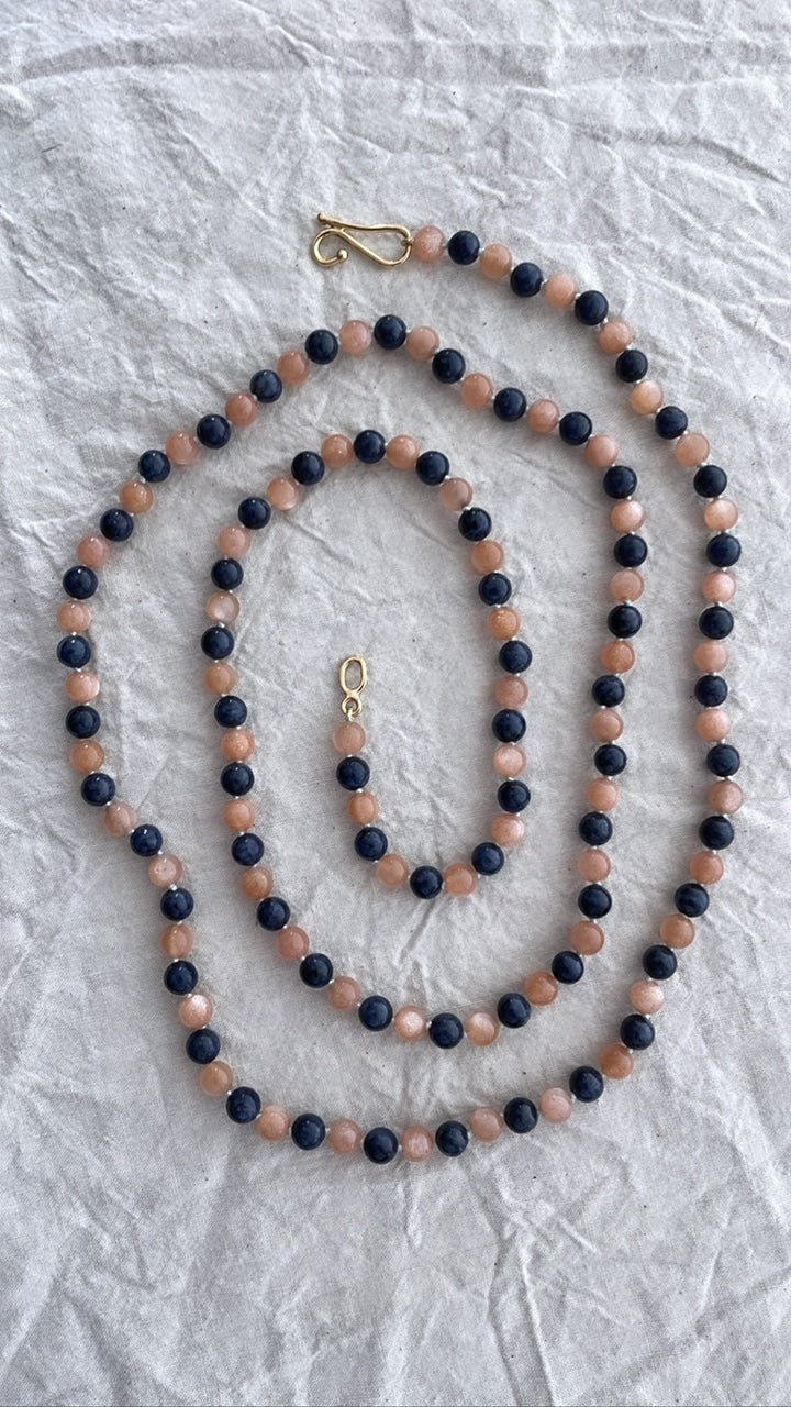 Peach Moonstone & Blue Sapphire Bead Necklace | Mikkel Brøgger - Bon Ton goods