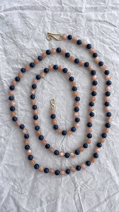 Peach Moonstone & Blue Sapphire Bead Necklace | Mikkel Brøgger - Bon Ton goods