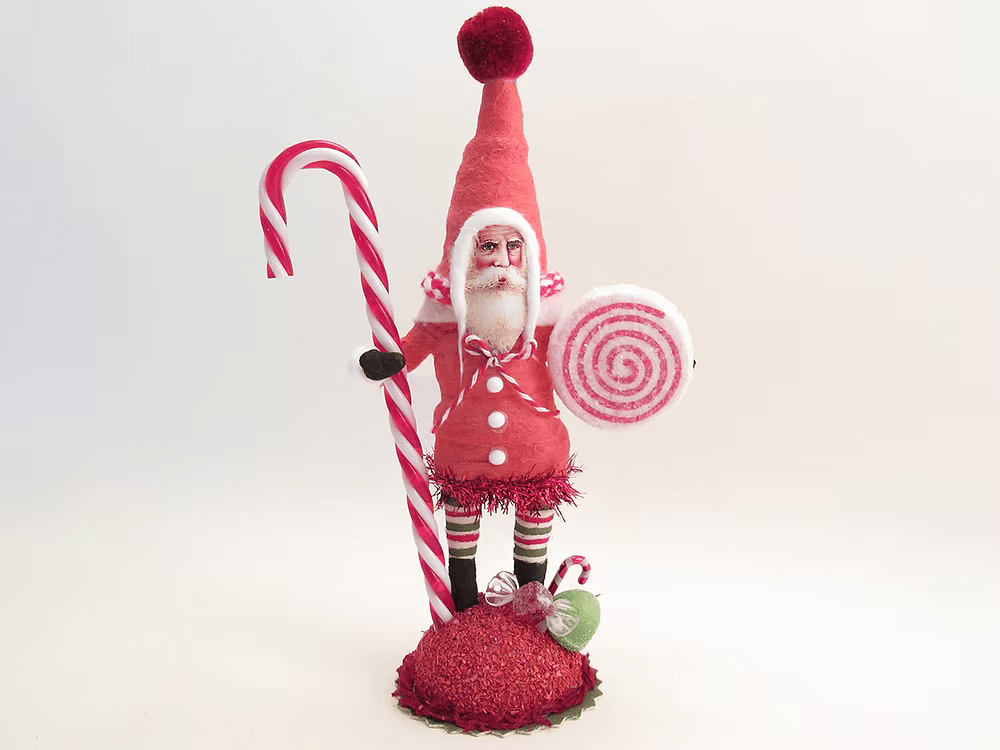 Peppermint Candy Santa Figure | Vintage by Crystal Spun Cotton Ornament - Bon Ton goods