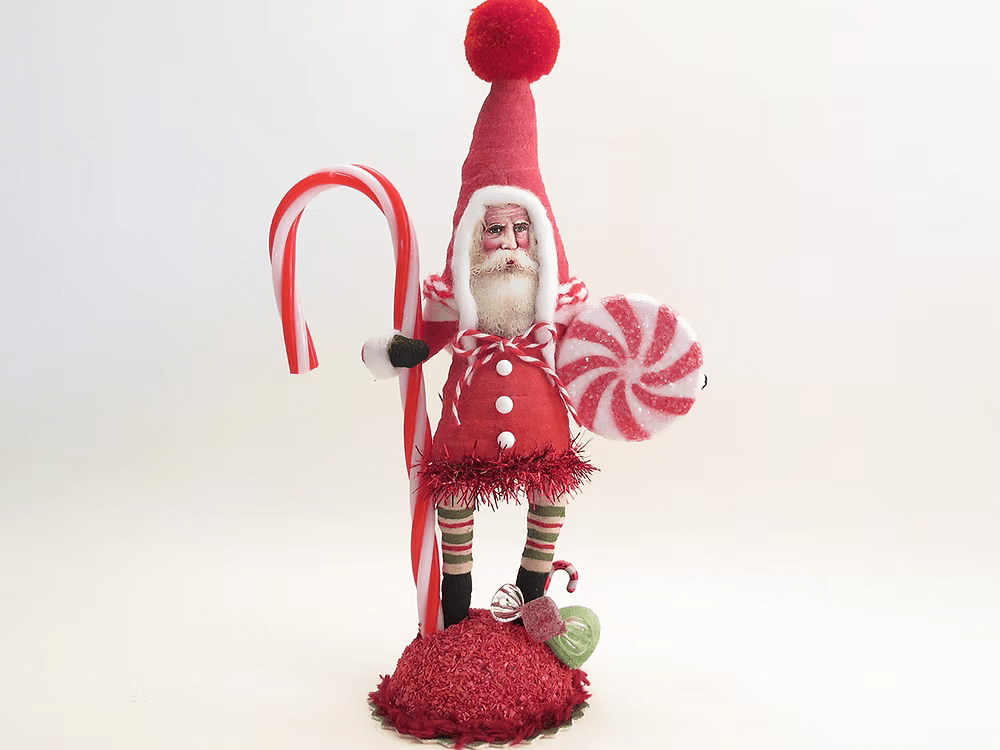 Peppermint Candy Santa Figure | Vintage by Crystal Spun Cotton Ornament - Bon Ton goods