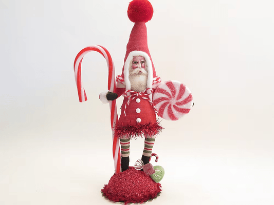 Peppermint Candy Santa Figure | Vintage by Crystal Spun Cotton Ornament - Bon Ton goods