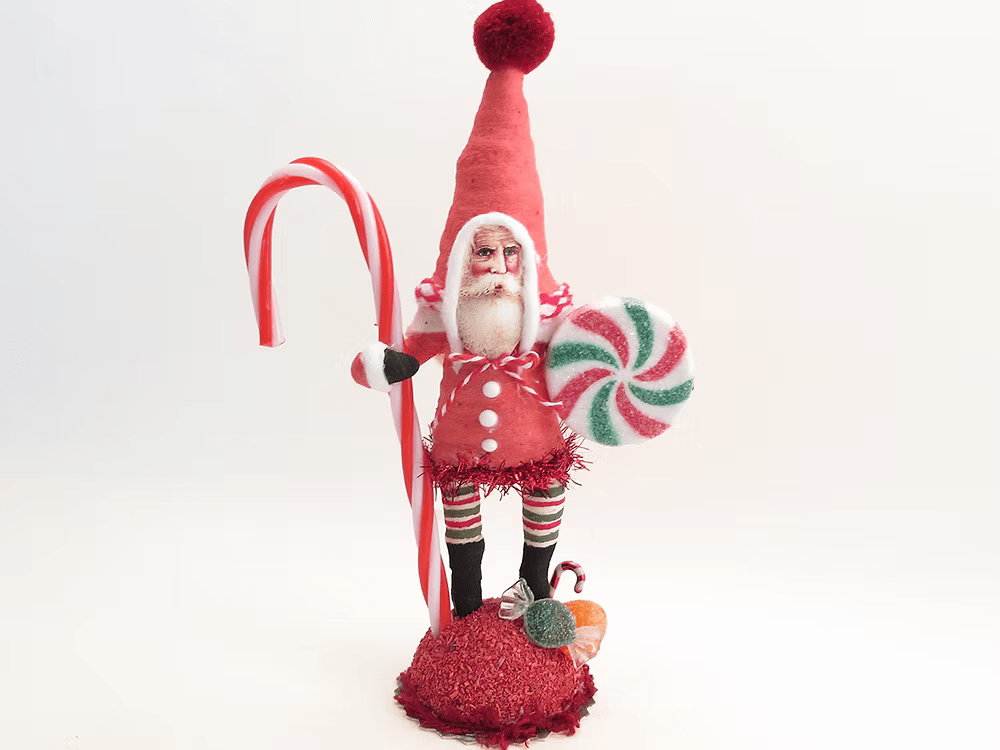 Peppermint Candy Santa Figure | Vintage by Crystal Spun Cotton Ornament - Bon Ton goods