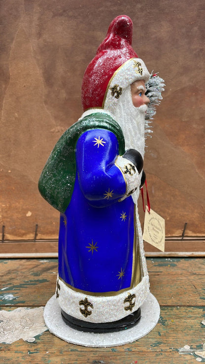 Père Noël -Santa with Blue Robe with Cap Red & Fleu de lie | Ino Schaller - Bon Ton goods
