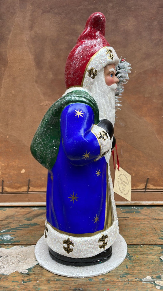 Père Noël -Santa with Blue Robe with Cap Red & Fleu de lie | Ino Schaller - Bon Ton goods
