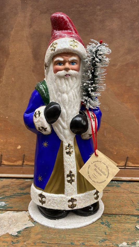 Père Noël -Santa with Blue Robe with Cap Red & Fleu de lie | Ino Schaller - Bon Ton goods
