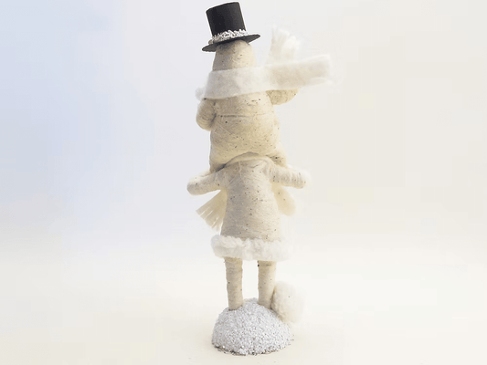 Piggy Back Snowman Figure | Vintage by Crystal Spun Cotton Ornament - Bon Ton goods