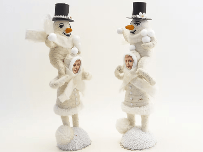 Piggy Back Snowman Figure | Vintage by Crystal Spun Cotton Ornament - Bon Ton goods
