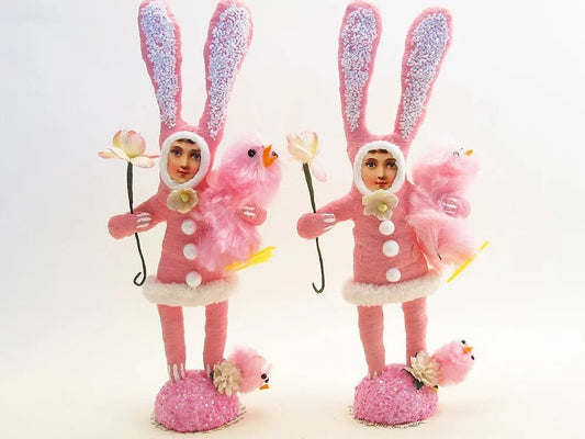Pink Bunny Child Figure - Vintage by Crystal | Vintage by Crystal Spun Cotton Ornament - Bon Ton goods