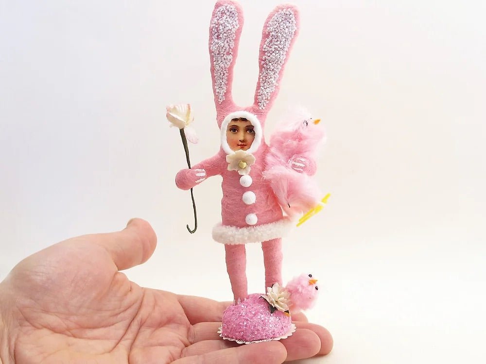 Pink Bunny Child Figure - Vintage by Crystal | Vintage by Crystal Spun Cotton Ornament - Bon Ton goods