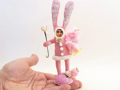 Pink Bunny Child Figure - Vintage by Crystal | Vintage by Crystal Spun Cotton Ornament - Bon Ton goods