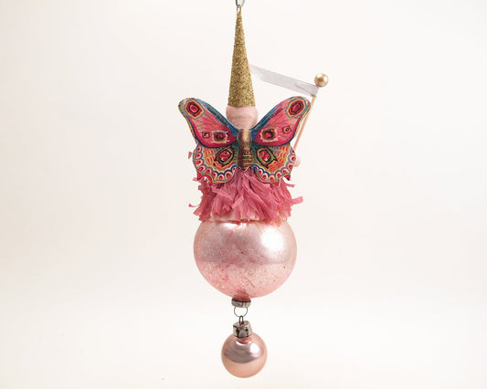 Pink Butterfly Fairy Ornament | Vintage by Crystal Spun Cotton Ornament - Bon Ton goods