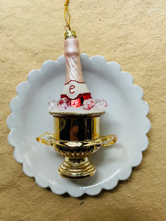 Pink Champagne On Ice Christmas Ornament – Glass Holiday Décor - Bon Ton goods