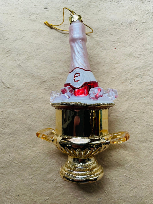 Pink Champagne On Ice Christmas Ornament – Glass Holiday Décor - Bon Ton goods