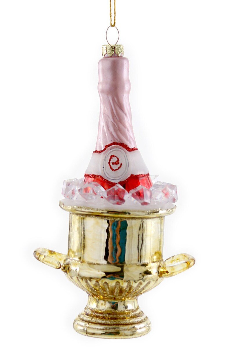 Pink Champagne On Ice Christmas Ornament – Glass Holiday Décor - Bon Ton goods