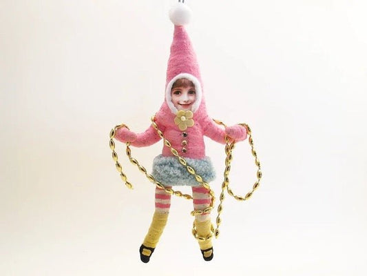 Pink Decorating Elf | Vintage by Crystal Spun Cotton Ornament - Bon Ton goods