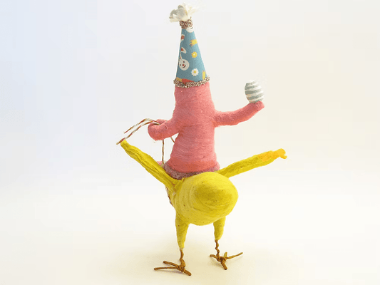 Pink Flapping Chick Rider Figure | Vintage by Crystal Spun Cotton Ornament | Vintage by Crystal Spun Cotton Ornament - Bon Ton goods