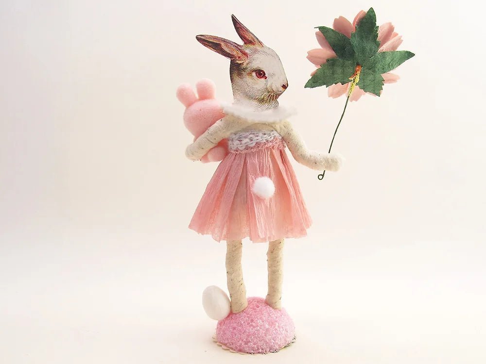Pink Pretty Bunny Figure | Vintage by Crystal Spun Cotton Ornament - Bon Ton goods