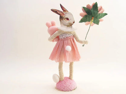 Pink Pretty Bunny Figure | Vintage by Crystal Spun Cotton Ornament - Bon Ton goods