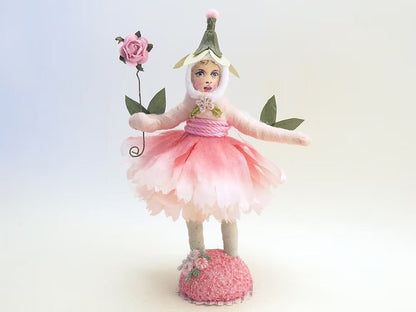 Pink Rose Petal Girl | Vintage by Crystal Spun Cotton Ornament - Bon Ton goods