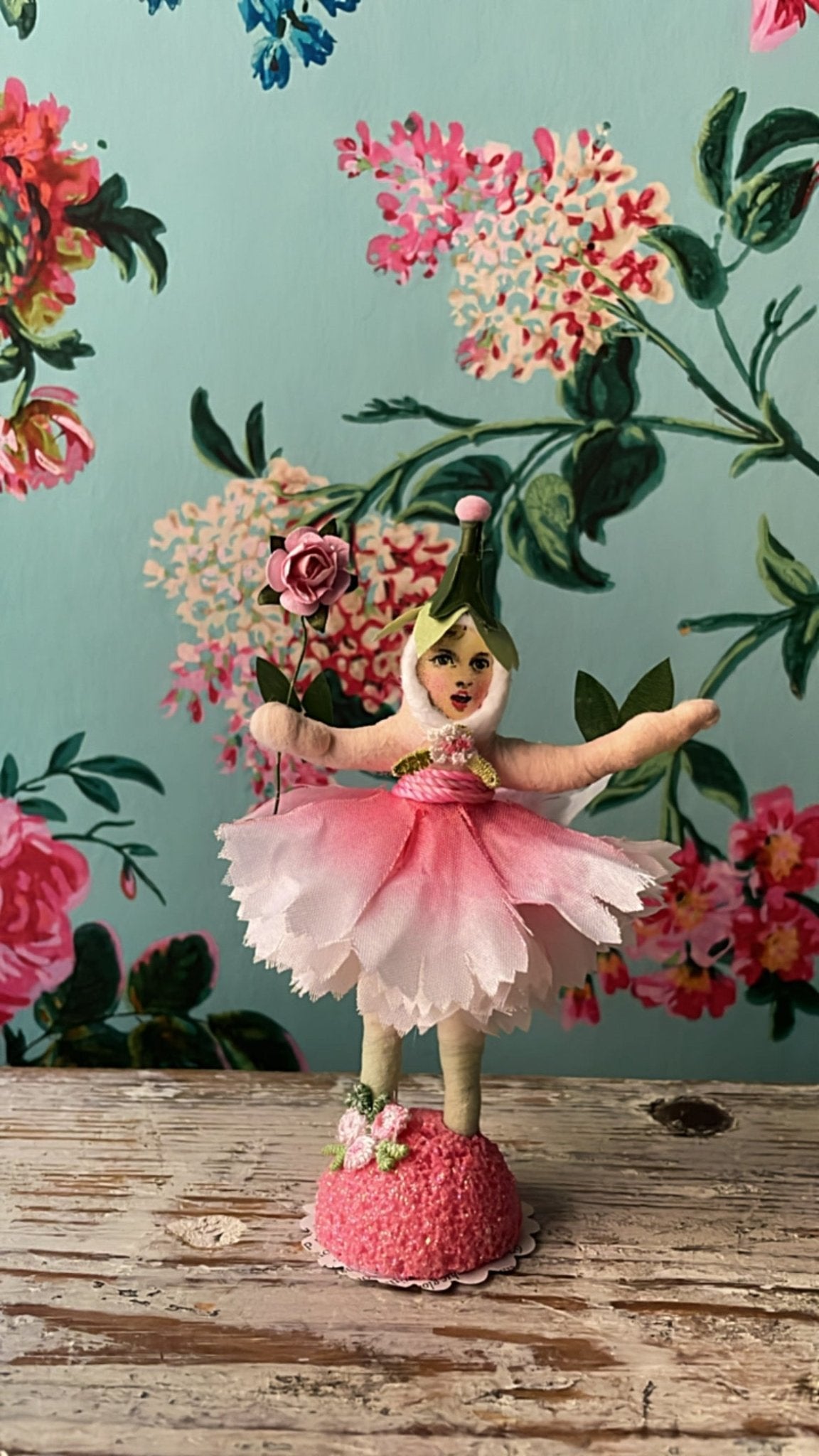 Pink Rose Petal Girl | Vintage by Crystal Spun Cotton Ornament - Bon Ton goods