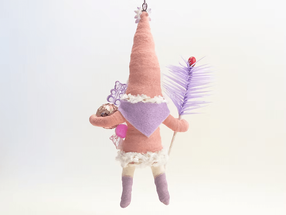 Pink Santa Goose Feather Ornament | Vintage by Crystal Spun Cotton Ornament - Bon Ton goods