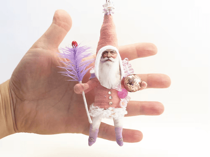 Pink Santa Goose Feather Ornament | Vintage by Crystal Spun Cotton Ornament - Bon Ton goods