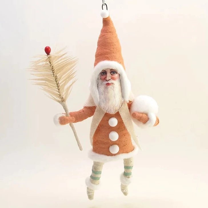 Pink Santa Goose Feather Sprig Ornament - Vintage Inspired Spun Cotton | Vintage by Crystal Spun Cotton Ornament - Bon Ton goods