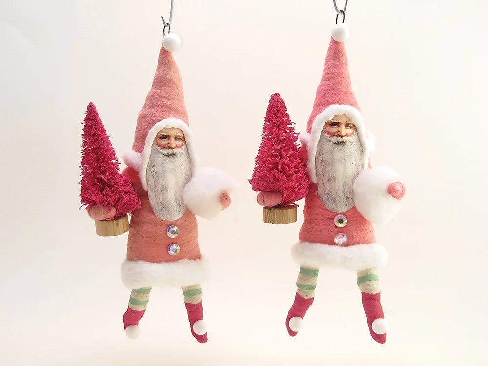 Pink Santa Ornament - Vintage Inspired Spun Cotton | Vintage by Crystal Spun Cotton Ornament - Bon Ton goods