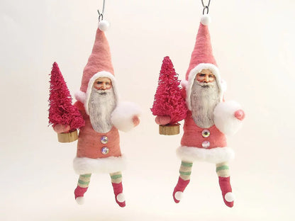Pink Santa Ornament - Vintage Inspired Spun Cotton | Vintage by Crystal Spun Cotton Ornament - Bon Ton goods