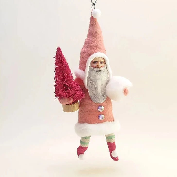 Pink Santa Ornament - Vintage Inspired Spun Cotton | Vintage by Crystal Spun Cotton Ornament - Bon Ton goods