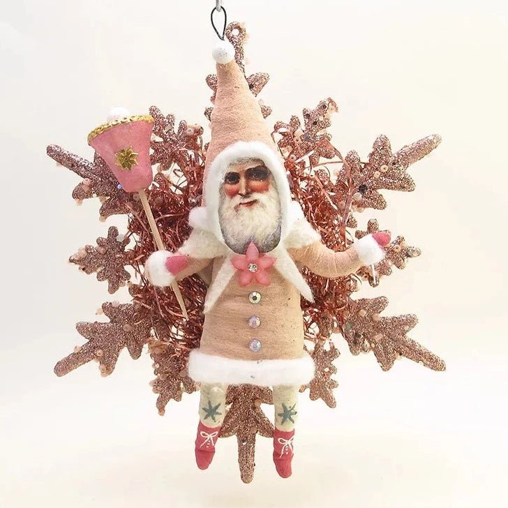 Pink Snowflake Santa Ornament - Vintage Inspired Spun Cotton - Bon Ton goods