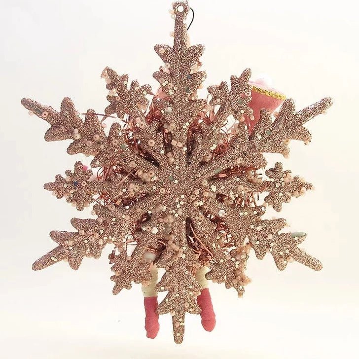 Pink Snowflake Santa Ornament - Vintage Inspired Spun Cotton | Vintage by Crystal Spun Cotton Ornament - Bon Ton goods