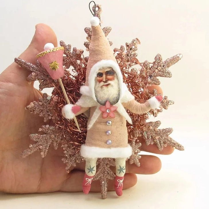 Pink Snowflake Santa Ornament - Vintage Inspired Spun Cotton | Vintage by Crystal Spun Cotton Ornament - Bon Ton goods