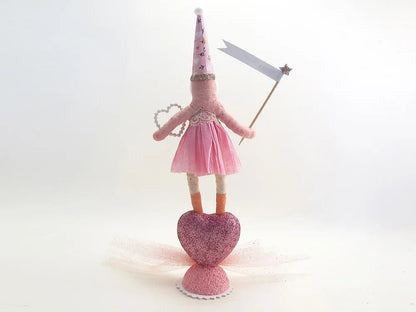 Pink Standing Heart Rock Girl Figure | Vintage by Crystal Spun Cotton Ornament - Bon Ton goods
