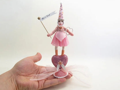 Pink Standing Heart Rock Girl Figure | Vintage by Crystal Spun Cotton Ornament - Bon Ton goods