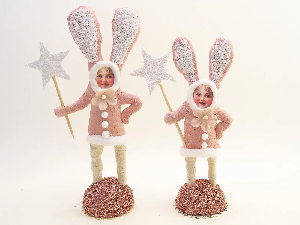 Pink Star Bunny Figure | Vintage by Crystal Spun Cotton Ornament - Bon Ton goods