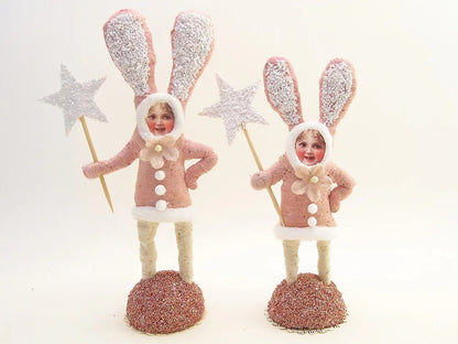 Pink Star Bunny Figure | Vintage by Crystal Spun Cotton Ornament - Bon Ton goods