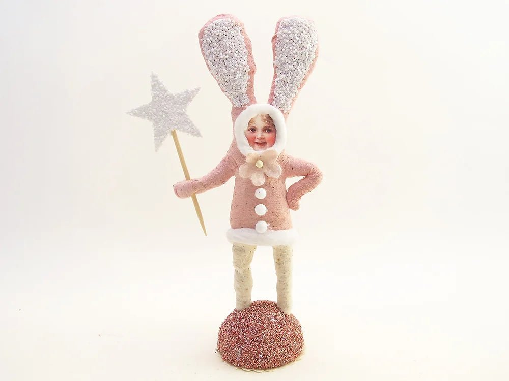 Pink Star Bunny Figure | Vintage by Crystal Spun Cotton Ornament - Bon Ton goods