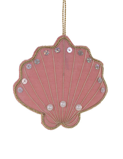 Pink Tinsel Scallop Shell Kantha Ornament - Bon Ton goods