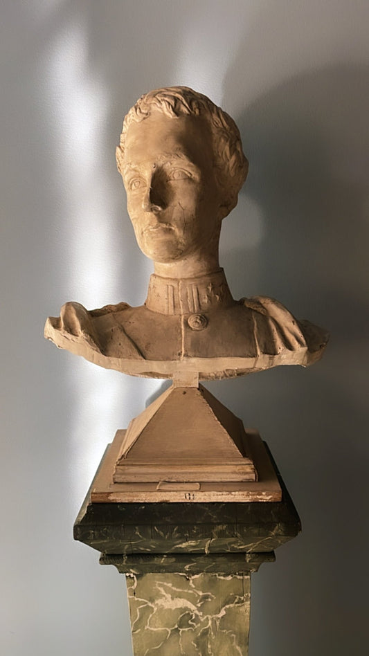 Plaster and Wood Bust, Prince Leopold of Belgium (King Leopold III.) 1925 - Bon Ton goods