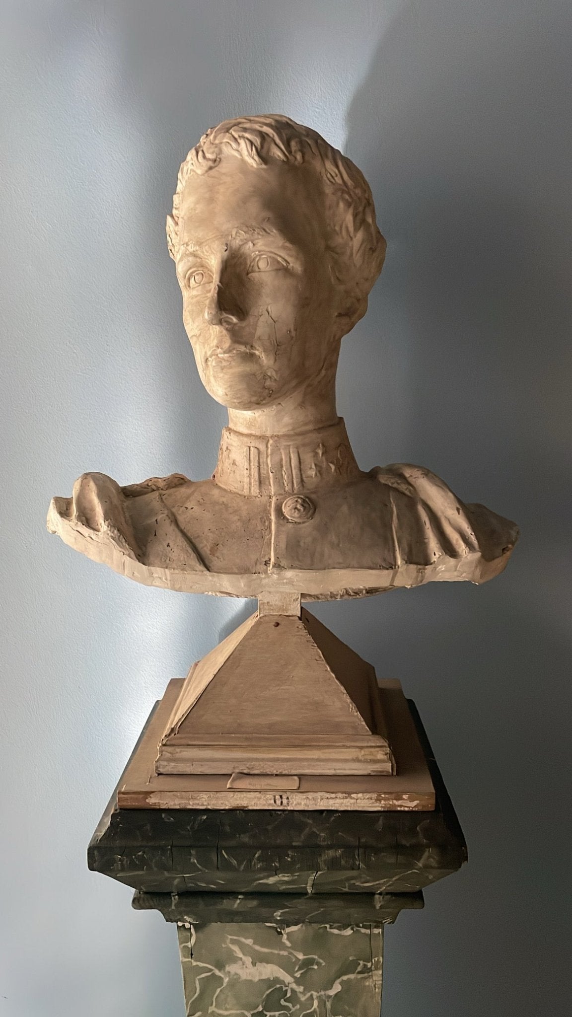 Plaster and Wood Bust, Prince Leopold of Belgium (King Leopold III.) 1925 - Bon Ton goods