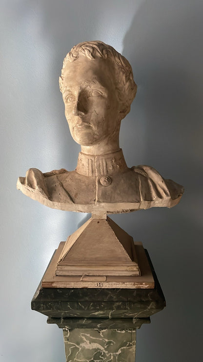 Plaster and Wood Bust, Prince Leopold of Belgium (King Leopold III.) 1925 - Bon Ton goods