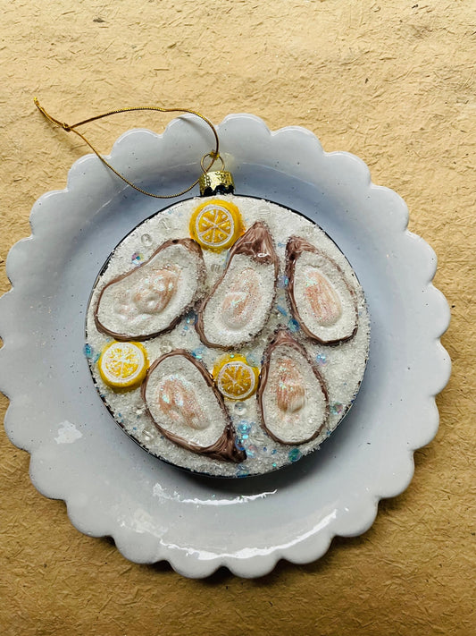 Plated Oysters on Ice Ornament – Blue Glass Christmas Decoration - Bon Ton goods
