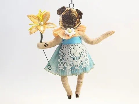Pug Girl - Vintage Inspired Spun Cotton | Christmas Ornament | Vintage by Crystal Spun Cotton Ornament - Bon Ton goods