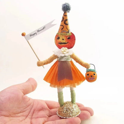 Pumpkin Girl Figure - Vintage Inspired Spun Cotton | Vintage by Crystal Spun Cotton Ornament - Bon Ton goods