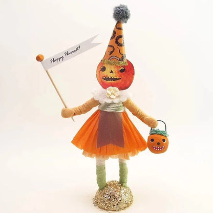 Pumpkin Girl Figure - Vintage Inspired Spun Cotton | Vintage by Crystal Spun Cotton Ornament - Bon Ton goods