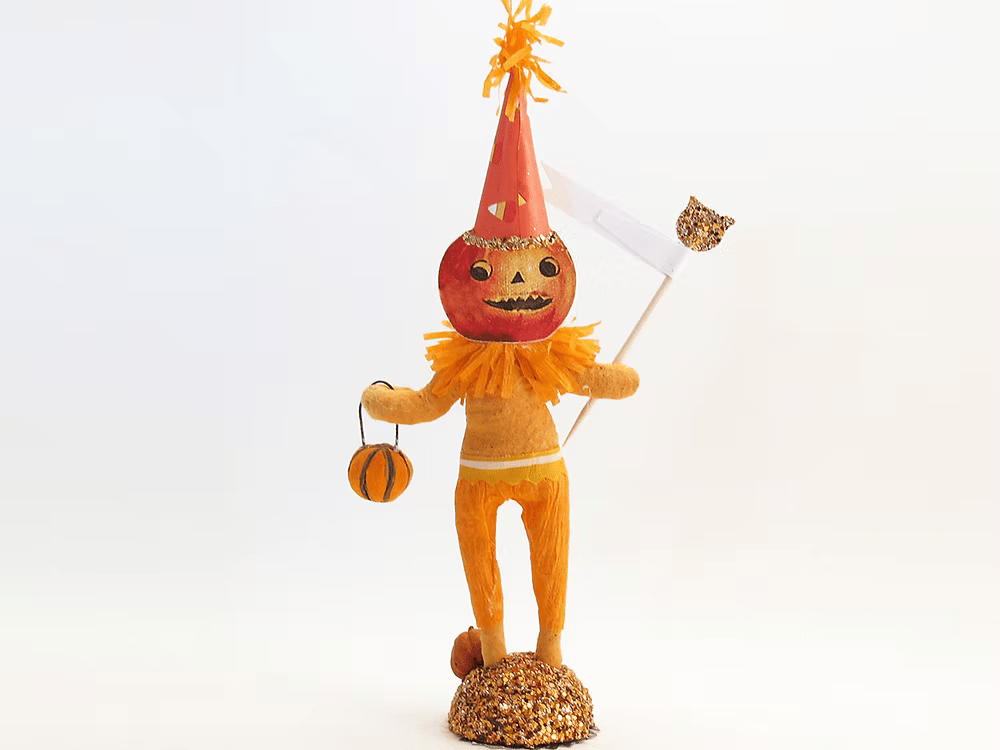 Pumpkin Man Figure | Vintage by Crystal Spun Cotton Ornament - Bon Ton goods