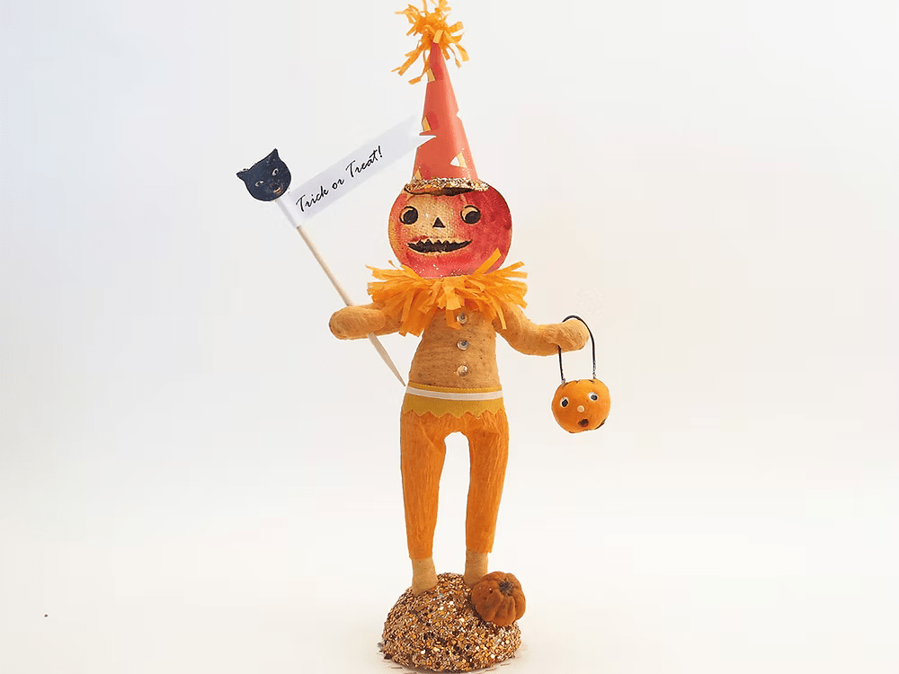 Pumpkin Man spun cotton Halloween figure by Vintage by Crystal