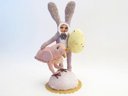 Purple Bunny Child Pink Chick Figure | Vintage by Crystal Spun Cotton Ornament - Bon Ton goods
